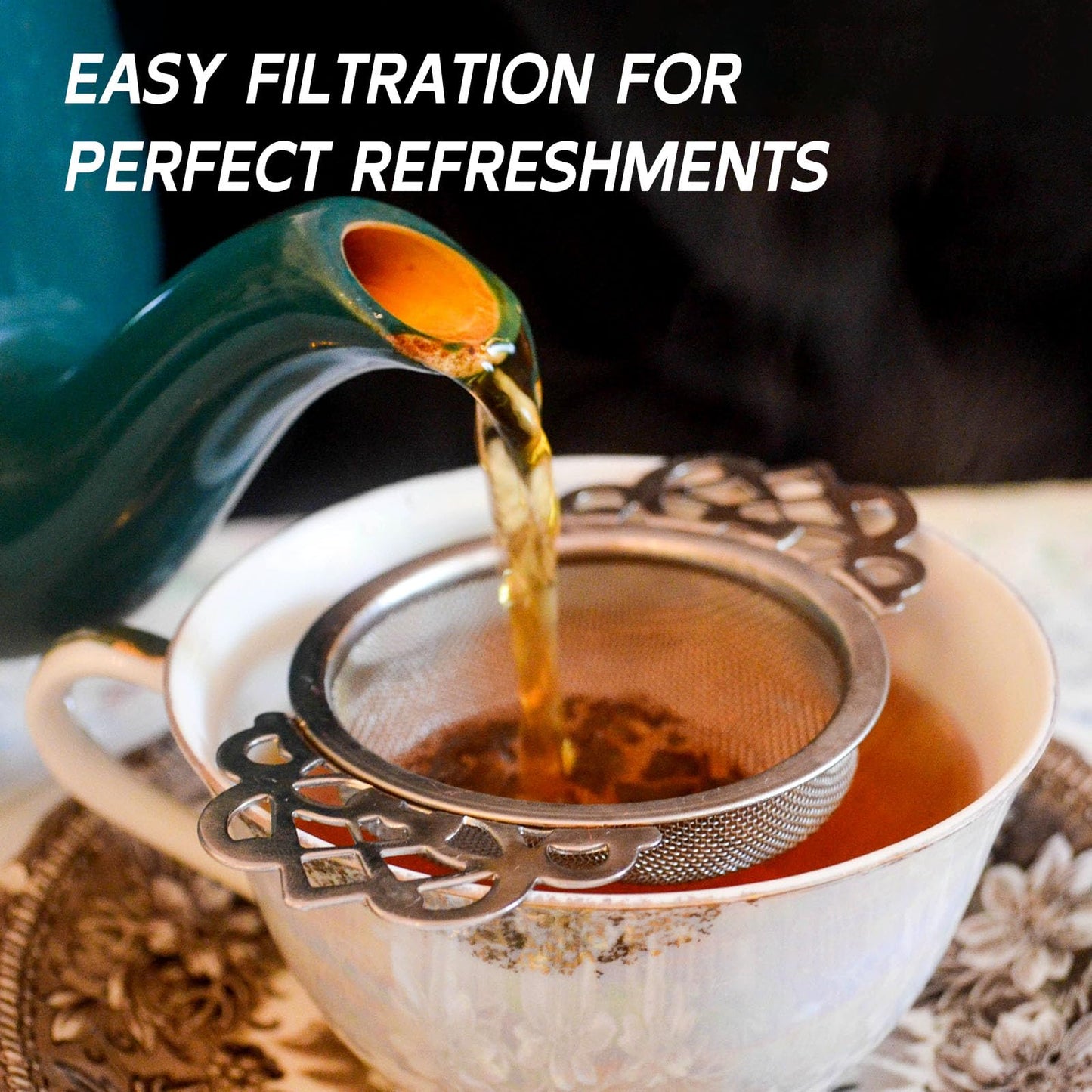 Tea Drain Strainer 304 Stainless Steel Loose Tea Infusers Strainers Mesh Tea Infuser Stainless Steel Loose Leaf Tea Filter with Handles for Loose Tea Juice Coffee Filter(4Pcs)