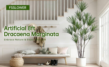 Fsslower Artificial Dracaena Marginata Tree 8FT with 547 Leaves & 19 Heads Tall Large Lifelike Faux Tropical Yucca Plant Madagascar Dragon Tree 96 Inch Black Pot for Indoor Home Office Store Decor