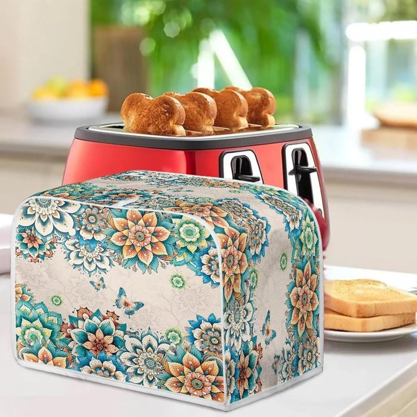 Quilted Boho Toaster Oven Covers, 4 Slice Kitchen Small Appliance Covers, Universal Size Dustproof Cover for Women Gift