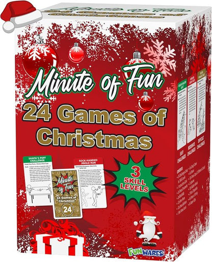 Funwares 24 Days of Christmas Games - Advent Calendar with Fun Minute to Win It Challenges for 2-12 Players
