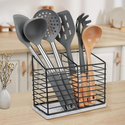 Utensil Holder for Kitchen Counter, Metal Utensil Holder Rack for Cooking Tools Storage, Sturdy Base, Drainage Hole for