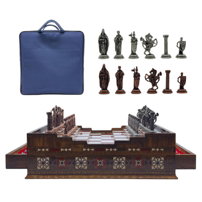 Luxury Handmade Wooden Chess Set with Storage Drawers – Large Walnut & Rosewood Chess Board with Weighted Metal British Pieces – Chess Set for Adults, Men & Dad