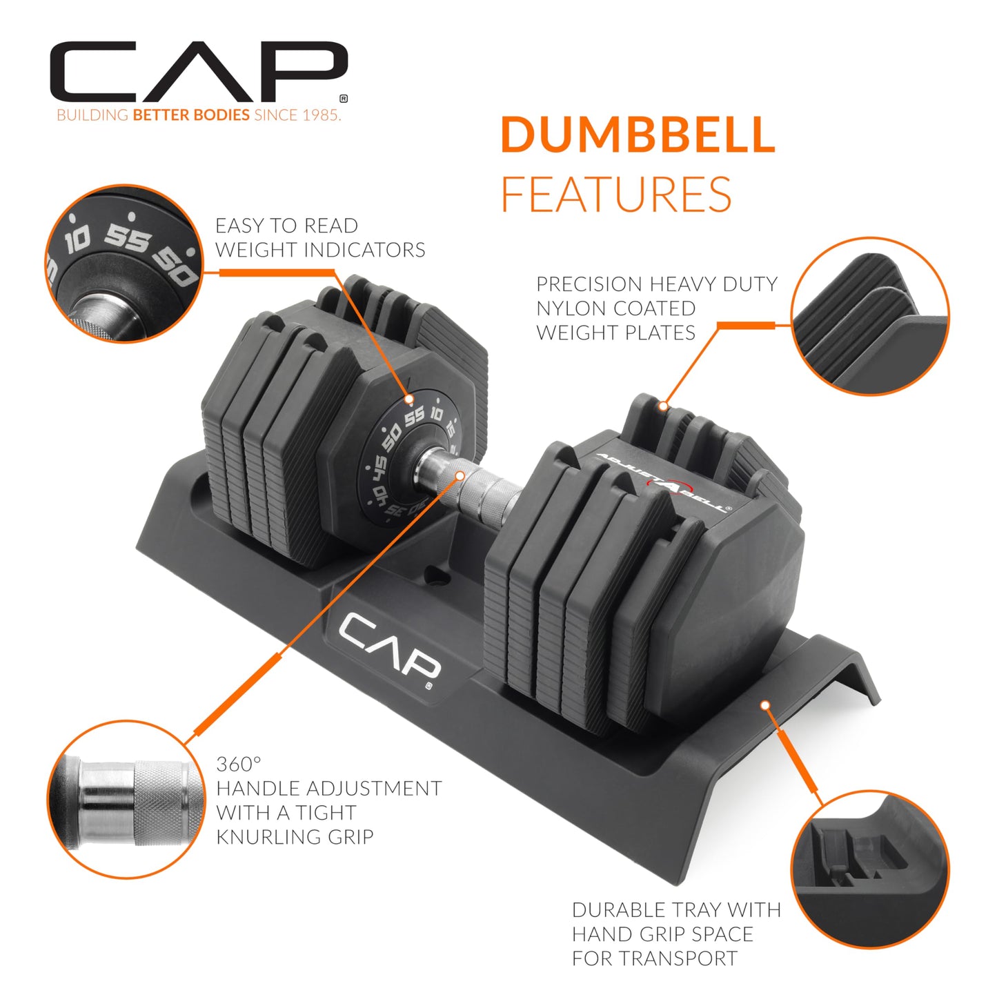 CAP Barbell 55 lb Pair of Adjustable Dumbbells with Full Rotation Chrome Handle