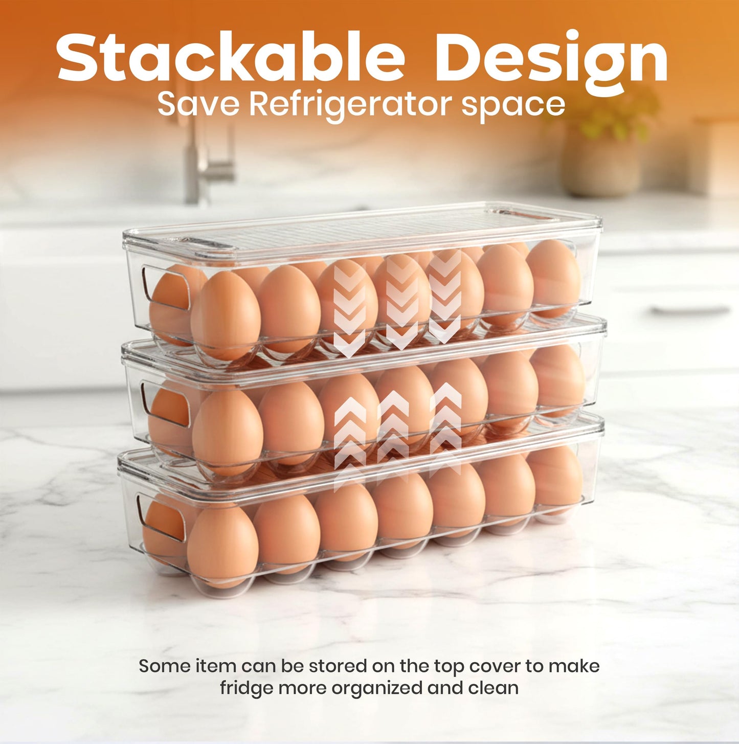 Utopia Home Egg Container With Lid and Handle for Refrigerator - Pack of 1 - Clear Stackable Egg Holder for Kitchen Storage and organization
