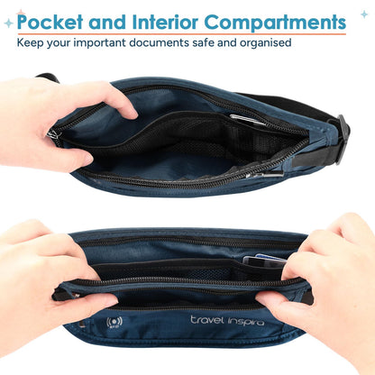 travel inspira Travel Money Belt with Slim Anti-Theft RFID Blocking Passport Holder for Travel Concealed under Clothes for Ultimate Protection of Credit Cards, Cash, Passport & Documents, Navy Blue