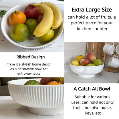 JolieJulie Ceramic Fruit Bowl,10.5" Decorative Bowl, White Fruit Bowl for Kitchen Counter, Purse Bowl, Key Bowl, Kitchen Island Décor, Centerpiece for Dining Table (Cream White)