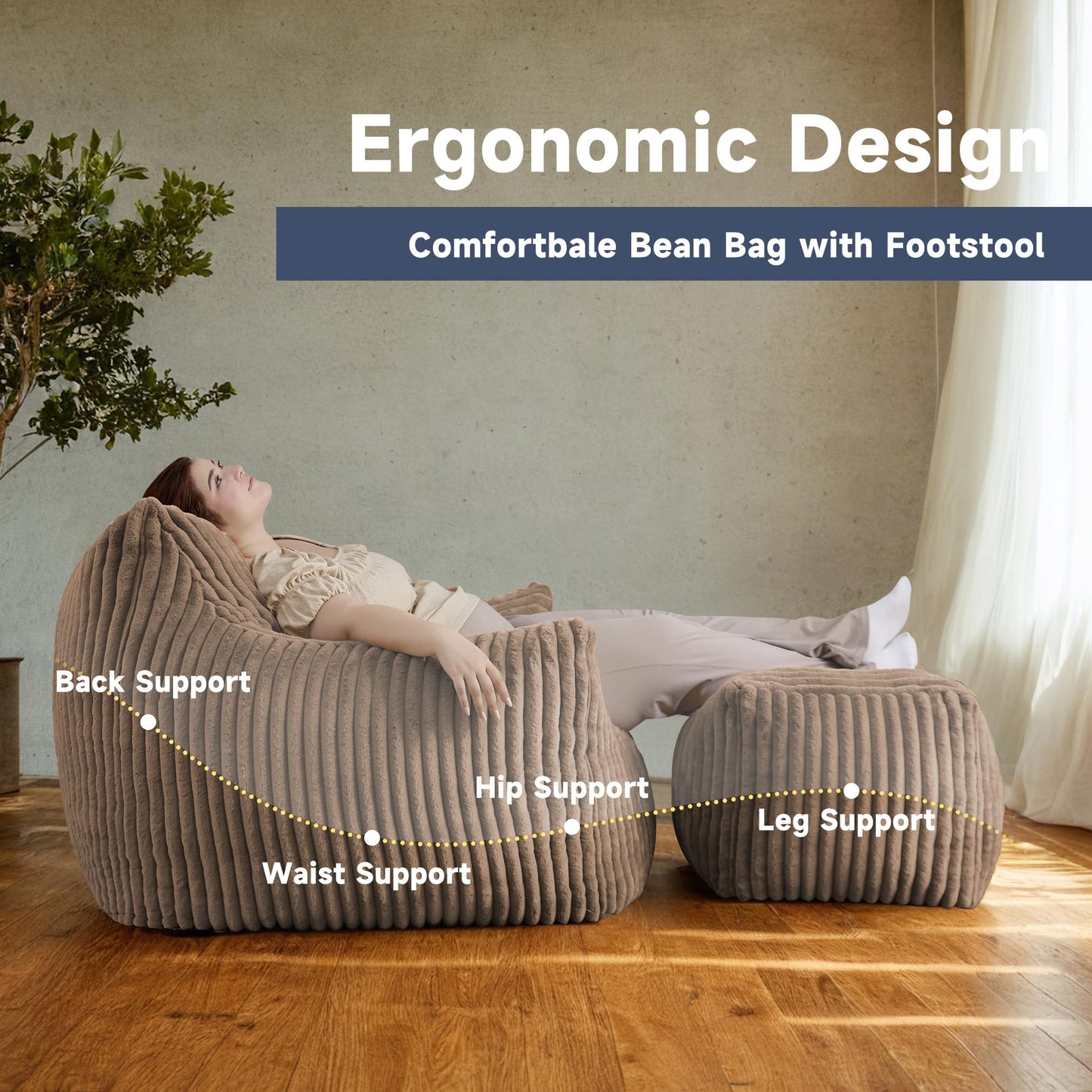 Oversized Bean Bag Chair for Living Room Furniture Bean Bag Chairs for Adults- Small Couch & Lounge Accent Chair for Living Room Chairs or Bedroom