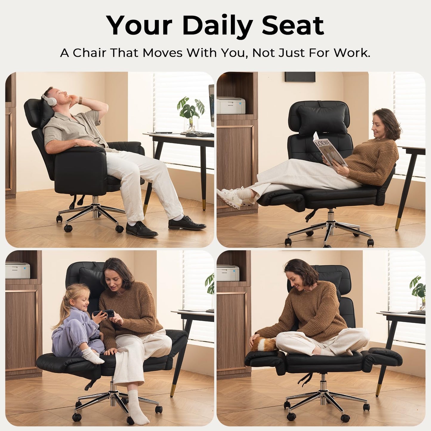 Big and Tall Office Chair - Criss Cross Leather High Back Executive Office Chair with Armrests & Wheels, Ergonomic Computer Gaming Desk Chair for Home, Makeup Vanity & Bedroom, Black, 49.6”H×22”W