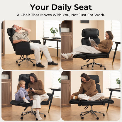 Big and Tall Office Chair - Criss Cross Leather High Back Executive Office Chair with Armrests & Wheels, Ergonomic Computer Gaming Desk Chair for Home, Makeup Vanity & Bedroom, Black, 49.6”H×22”W