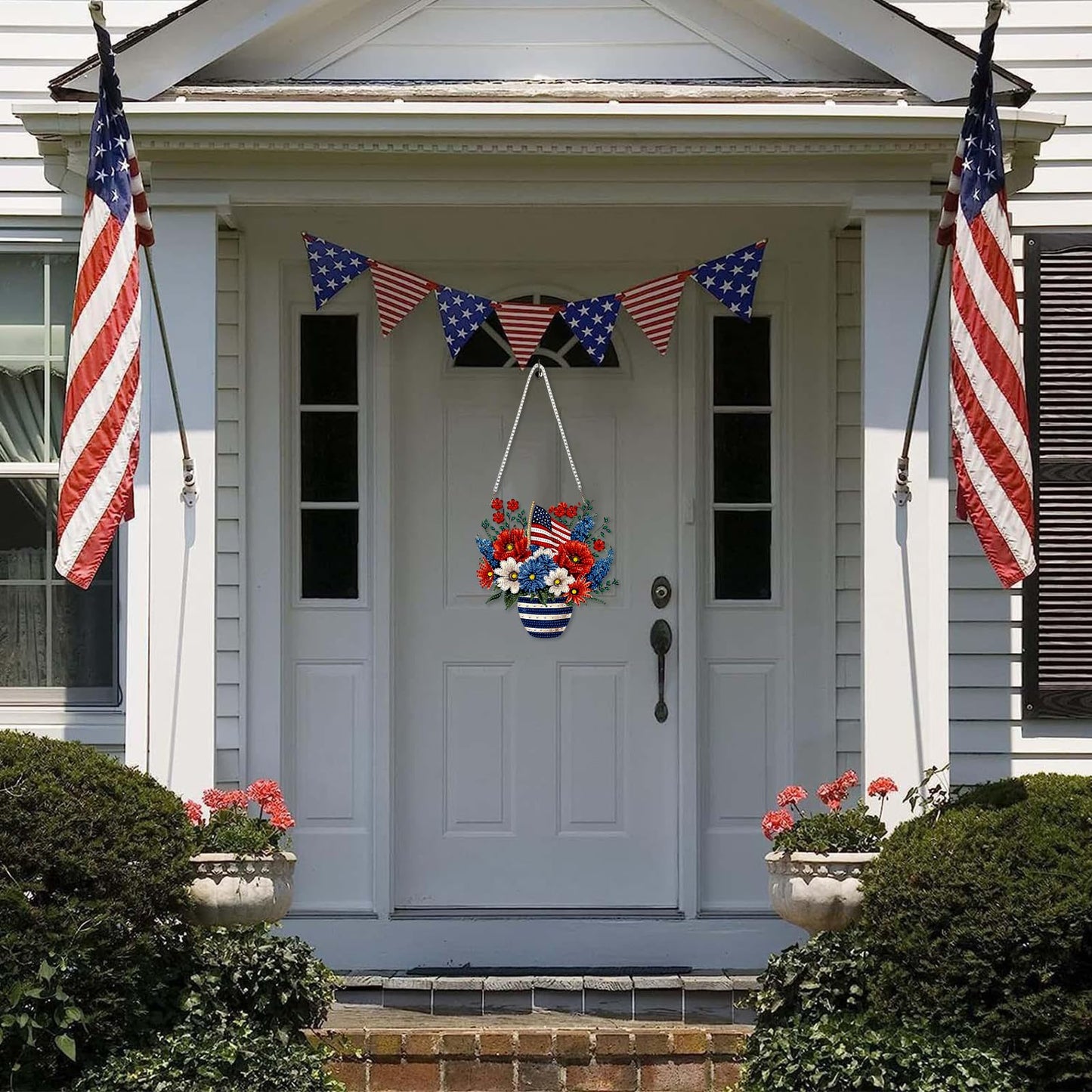 DOMROM 4th of July Diamond Art Hanging Kits, Patriotic Flower Vase Diamond Painting, Special Shaped Gem Art Suncatchers Ornament, American Flag Independence Day Decor for Home Window Wall