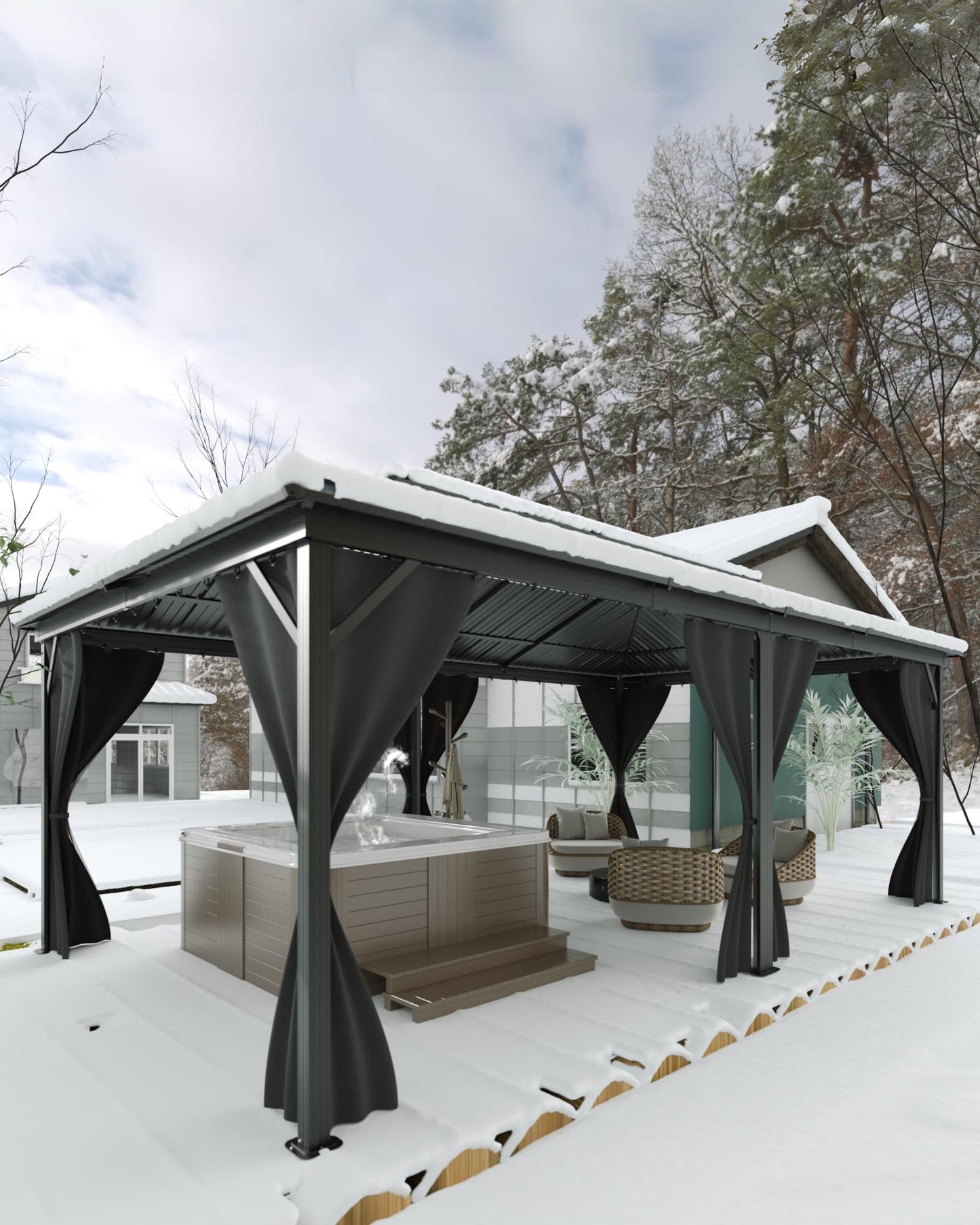 GarveeLife Outdoor Gazebo 12x18 Hardtop, Pergolas and Gazebos Clearance, Aluminum Frame Pavilion with Double Roof, Canopy Tent, Mosquito Netting & Privacy Curtains for Patio, Garden, Deck