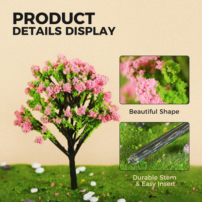 Yetaha 10 Pcs Pink Flower Model Trees, Miniature Fairy Garden Tree Plants Ornament Mini Artificial Flower Tree for Architecture Model Railway Train Scenery Moss Bonsai Micro Landscape Dollhouse Decor