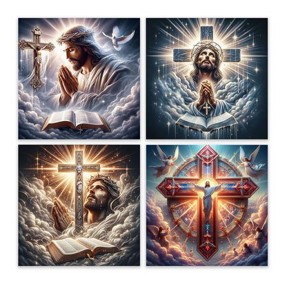 EIBEILI 4 Pack Diamond Art Kits for Adults - Jesus 5D Diamond Painting Kits for Beginners,Cross DIY Gem Art Full Round Drill Diamond Dots Crystal Craft Kits for Gifts Home Wall Decor 12x12inch