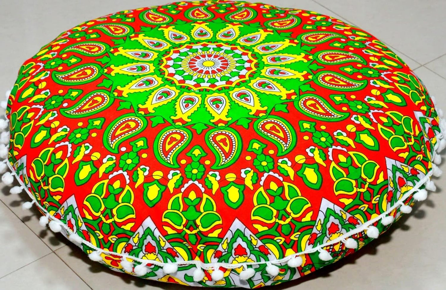 22" CRAFT KALA Round Mandala Comfort Meditation Floor Pillow Cover, Large Pillows Seating Cover for Adults, Cushions