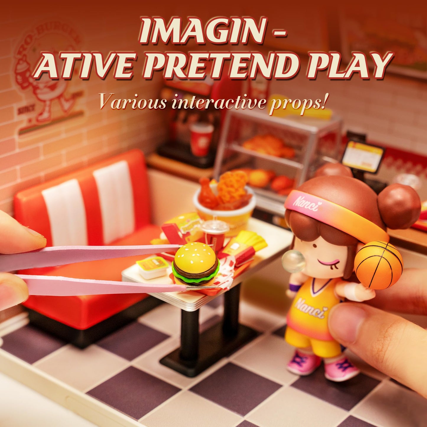 ROBOTIME Miniature House Kit DIY Plastic House Building Toy Set with LED Tiny Store Making Kit Model Craft Hobby Unique Gift (Yum Yum Burgers)