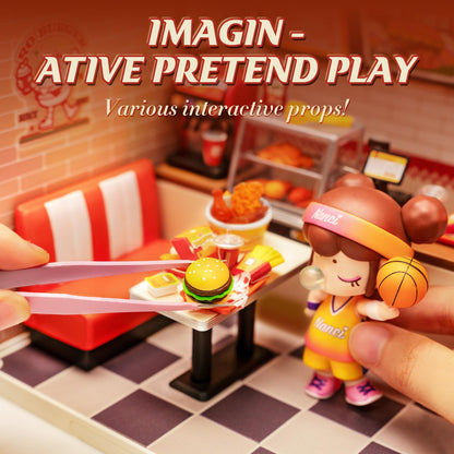 ROBOTIME Miniature House Kit DIY Plastic House Building Toy Set with LED Tiny Store Making Kit Model Craft Hobby Unique Gift (Yum Yum Burgers)