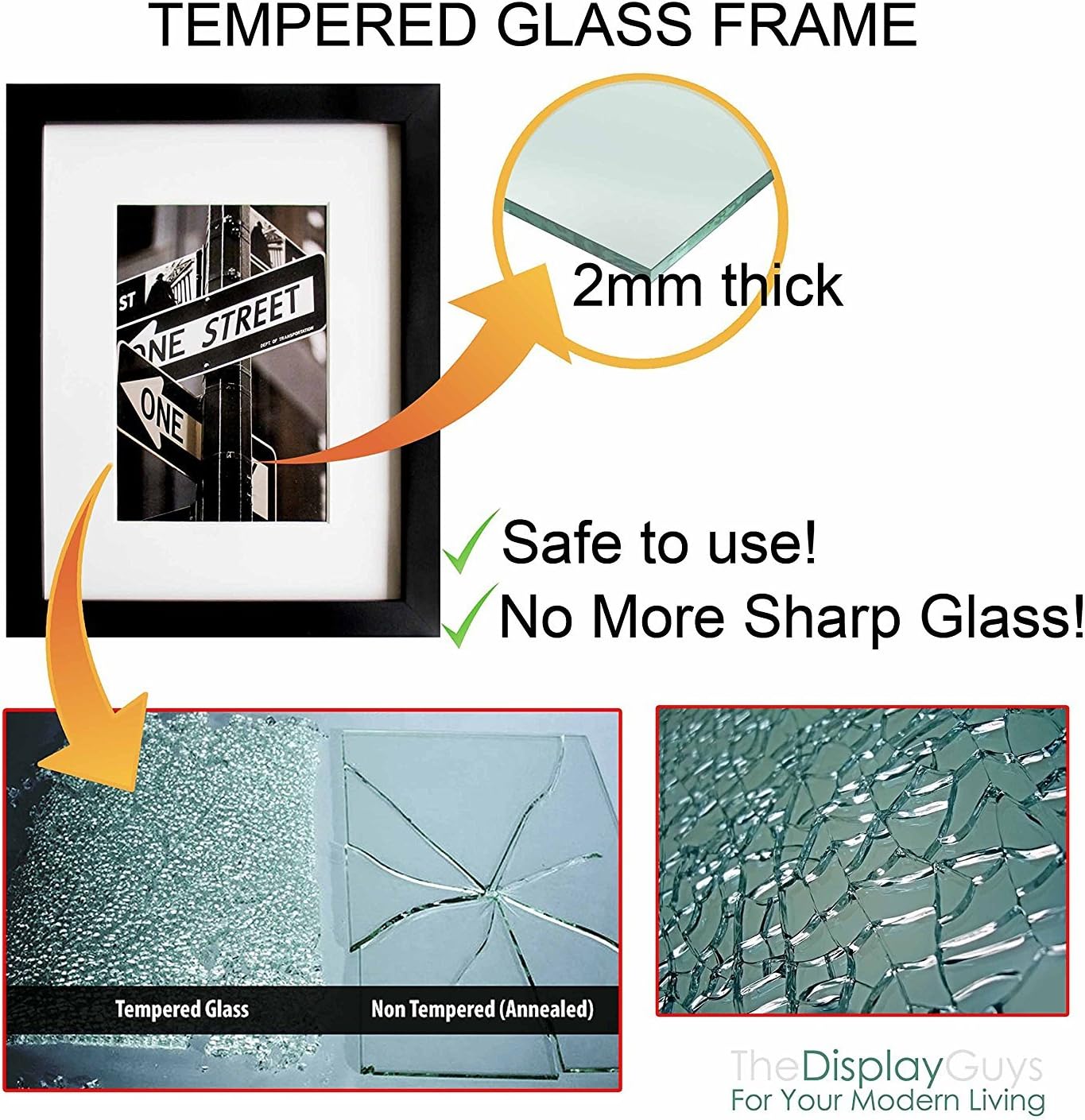 TheDisplayGuys - 4" x 6" Square Profile Wooden Picture Frame with Tempered Glass - Black - 2-Pack with Easel