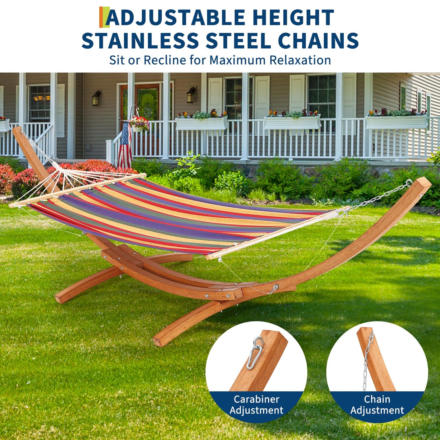 Wood Hammock Stand Only, Heavy Duty Weatherproof Universal Wood Hammock Stand for Outside, Patio, Backyard, Indoor, Max 475 LBS, Curved