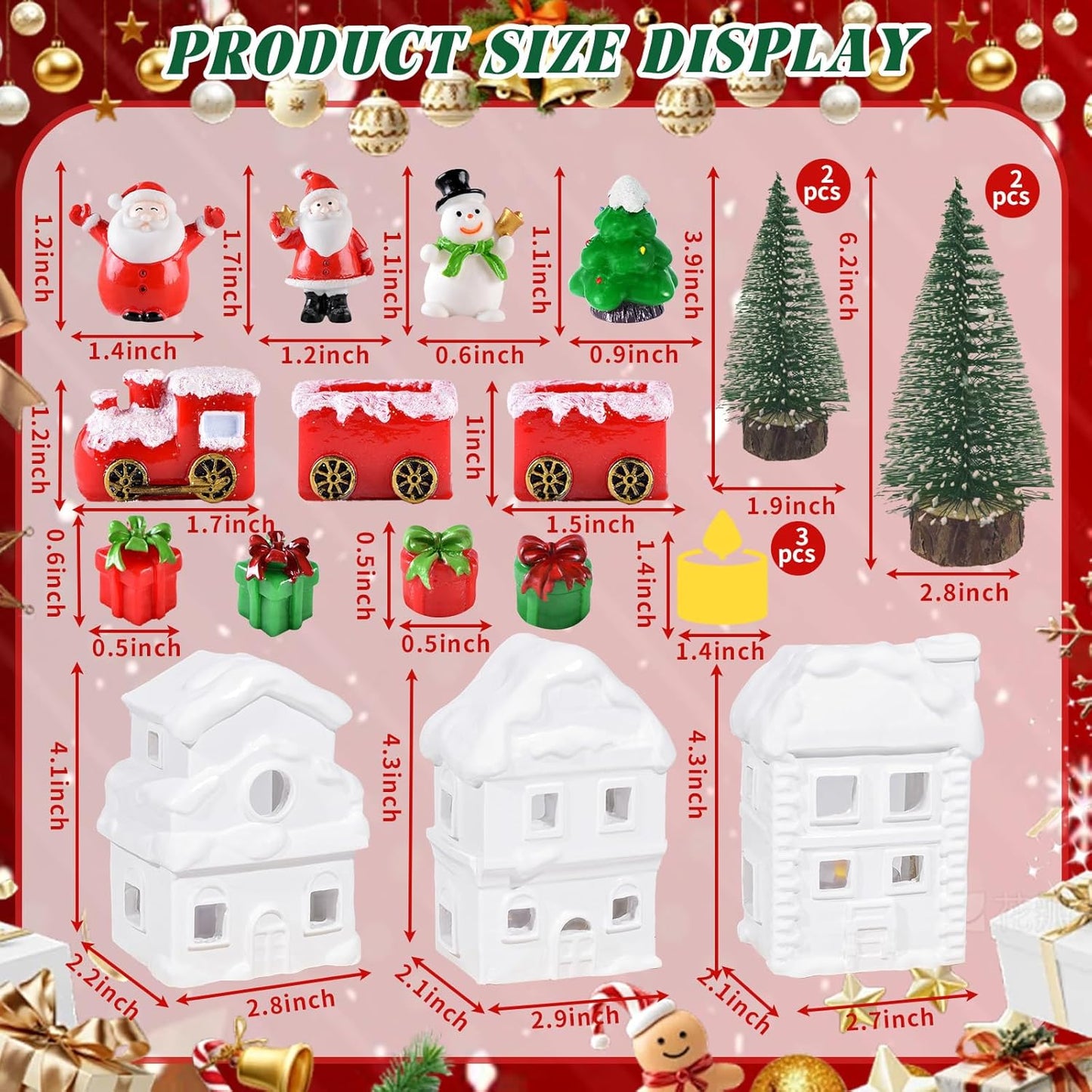21 Sets, 4.3 Inch Wowagoga Pcs Ceramic Christmas House Village White Resin Houses, Christmas House Decor Figurines Town