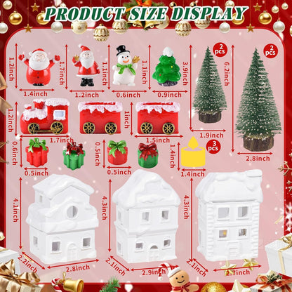 21 Sets, 4.3 Inch Wowagoga Pcs Ceramic Christmas House Village White Resin Houses, Christmas House Decor Figurines Town