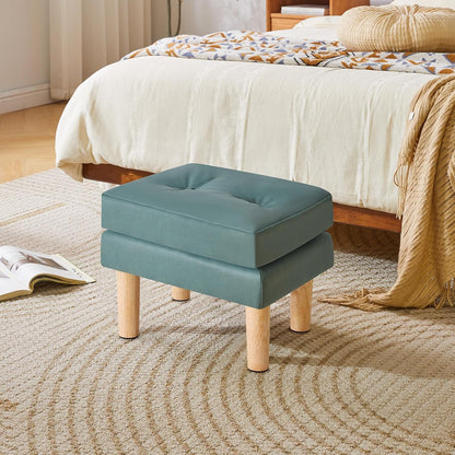 16.34" 12.4" W12.6" UHBD041GR YMYNY Small Footstool Ottoman, Faux Leather Footrest with Sponge Padded Seat, Step Stool