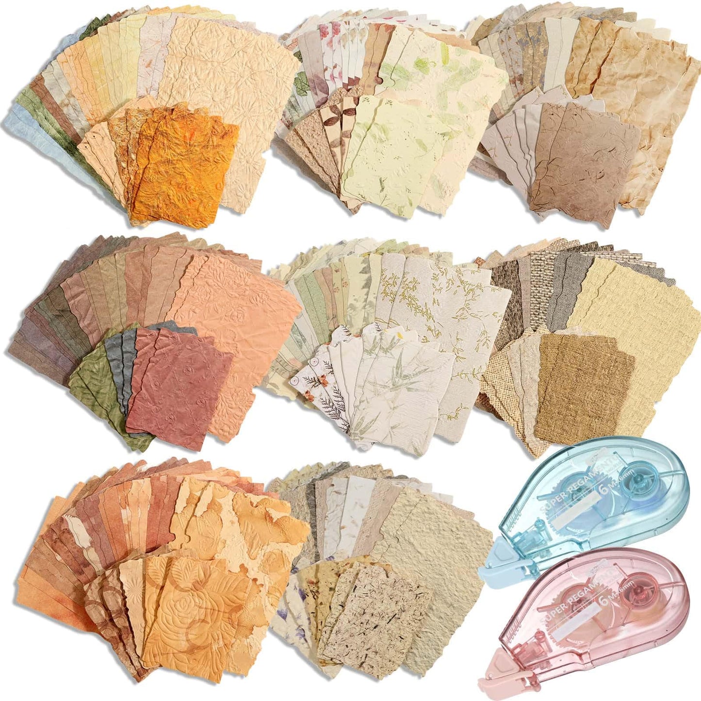 226 Sheets Vintage Scrapbook Paper Kit with Photo Tapes, Textured Scrapbooking Supplies Craft Paper for Junk Journal Supplies Planner Mixed Collage Materials Embellishments