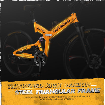 MarKnig 26 Inch Adult Folding Bikes/Mountain Bikes, 21 Speeds Mountain Bicycles with Full Suspension, Dual Disc Brake, High Carbon Steel Frame, Foldable Bike for Men/Women/Teen, HM-Orange