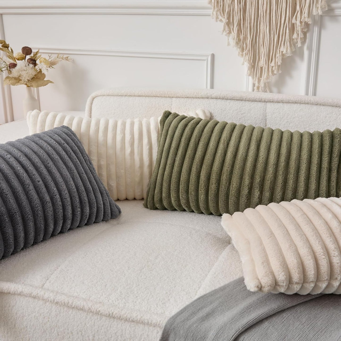 12x20 Inch Set 1 UGASA Lumbar Throw Pillow Cover of Super Soft Faux Fur Decorative Pillow Case Plush Flannel Texture