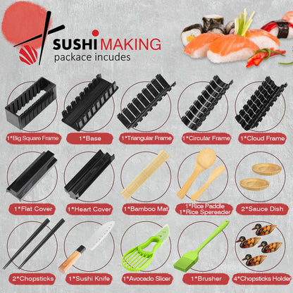 MLRYH Premium DIY Sushi Kit - 21 Pcs Plastic Set, Sushi Maker including Rice Roll Mold
