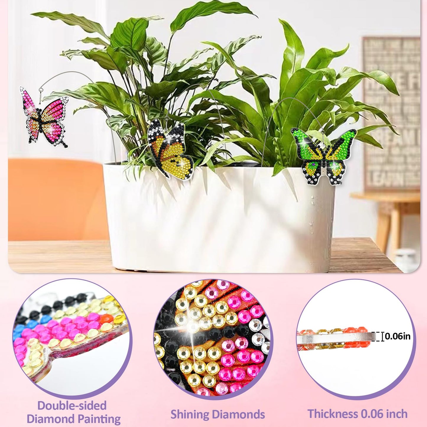 LINGFANG 10 Pcs Diamond Art Swaying in The Wind, Diamond Art Kits for Adults, High Flexibility Iron Garden Stakes Decor, Diamond Art Painting Crafts for Beginners, Woman Gift (Butterfly)