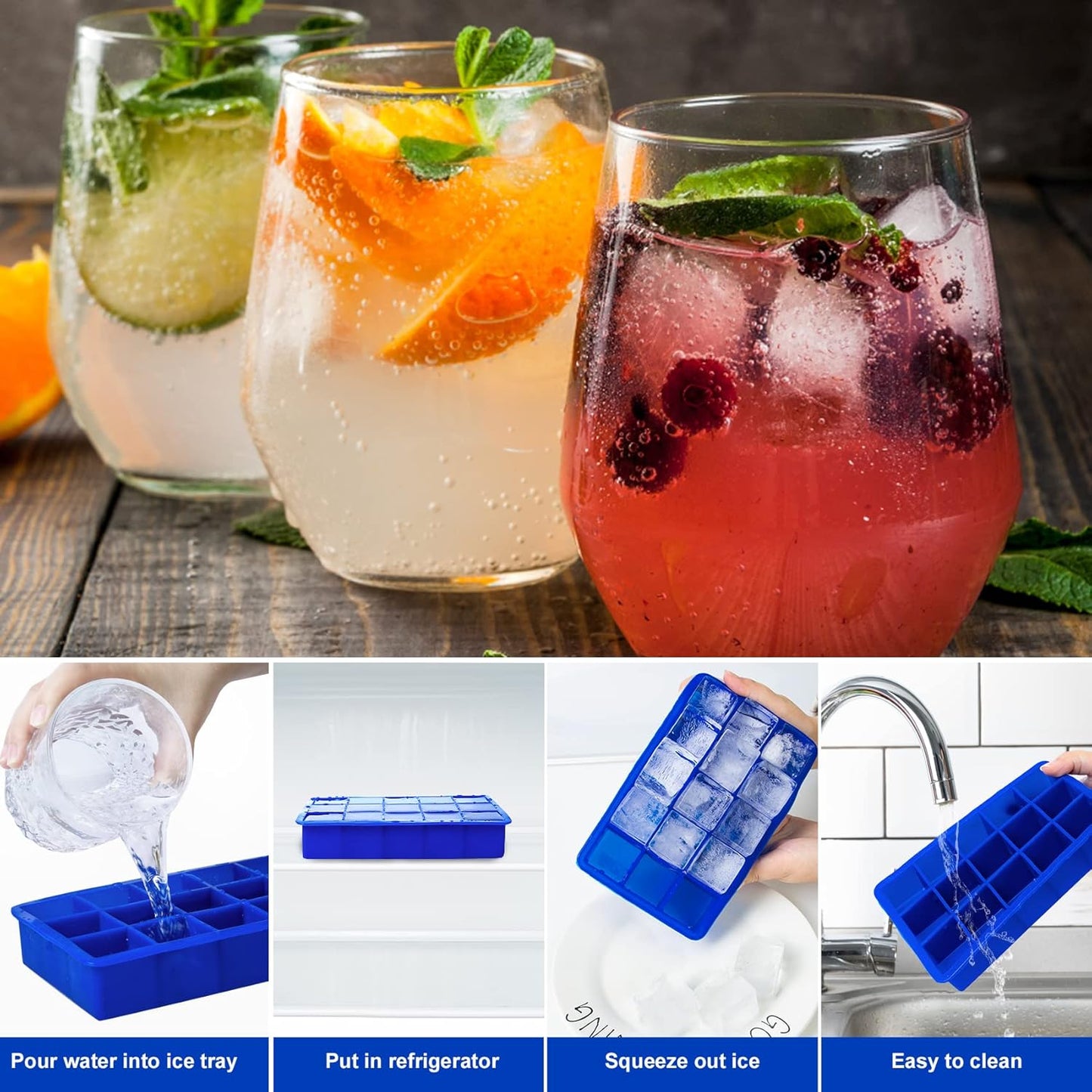 Ozera 2 Pack Silicone Ice Cube Tray, Easy Release Molds for Whiskey, Cocktail, Chocolate