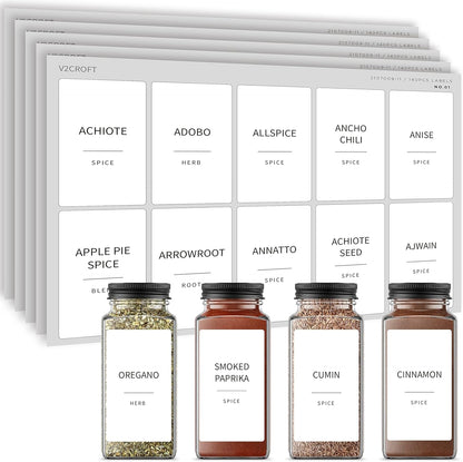 Spice Jar Labels, 140 pcs Minimalist Preprinted White Stickers for Herb Seasoning, Kitchen Pantry Organization