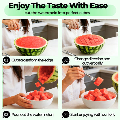 2-in-1 Stainless Steel Fruit Cutter, 2026 New Upgrade Dual Head Watermelon Fork Slicer Cutter Tool, Summer Watermelon Fruit Cutting Home Kitchen Gadgets (2PCS)
