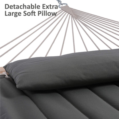 SUNCREAT Hammocks Double Hammock with Wooden Stand Included, Outdoor Hammocks for Outside, 475 lbs Capacity, Dark Gray