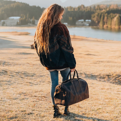 Londo Genuine Top Grain Leather Duffle Bag - Vintage Retro Travel Bag Overnight Weekender Bag Carry on Luggage Bag with Adjustable Shoulder Strap & Interior Pocket - Stylish Gym Bag for Men & Women