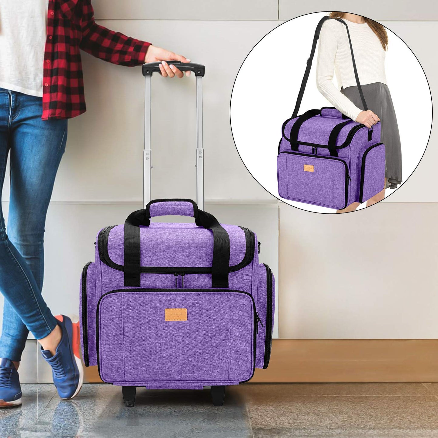 LUXJA Sewing Machine Case with Detachable Dolly, Sewing Machine Tote with Removable Bottom Pad (Patent Design), Purple
