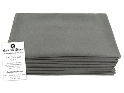 Aunti Em's Kitchen Flour Sack Dish Towels - Natural Cotton for Embroidery and Drying Glass, Hand, Dinnerware - Plain, Thick, Zero-Lint, Highly Absorbent - Set of 12, 27 x 27 Inch, Steel Grey
