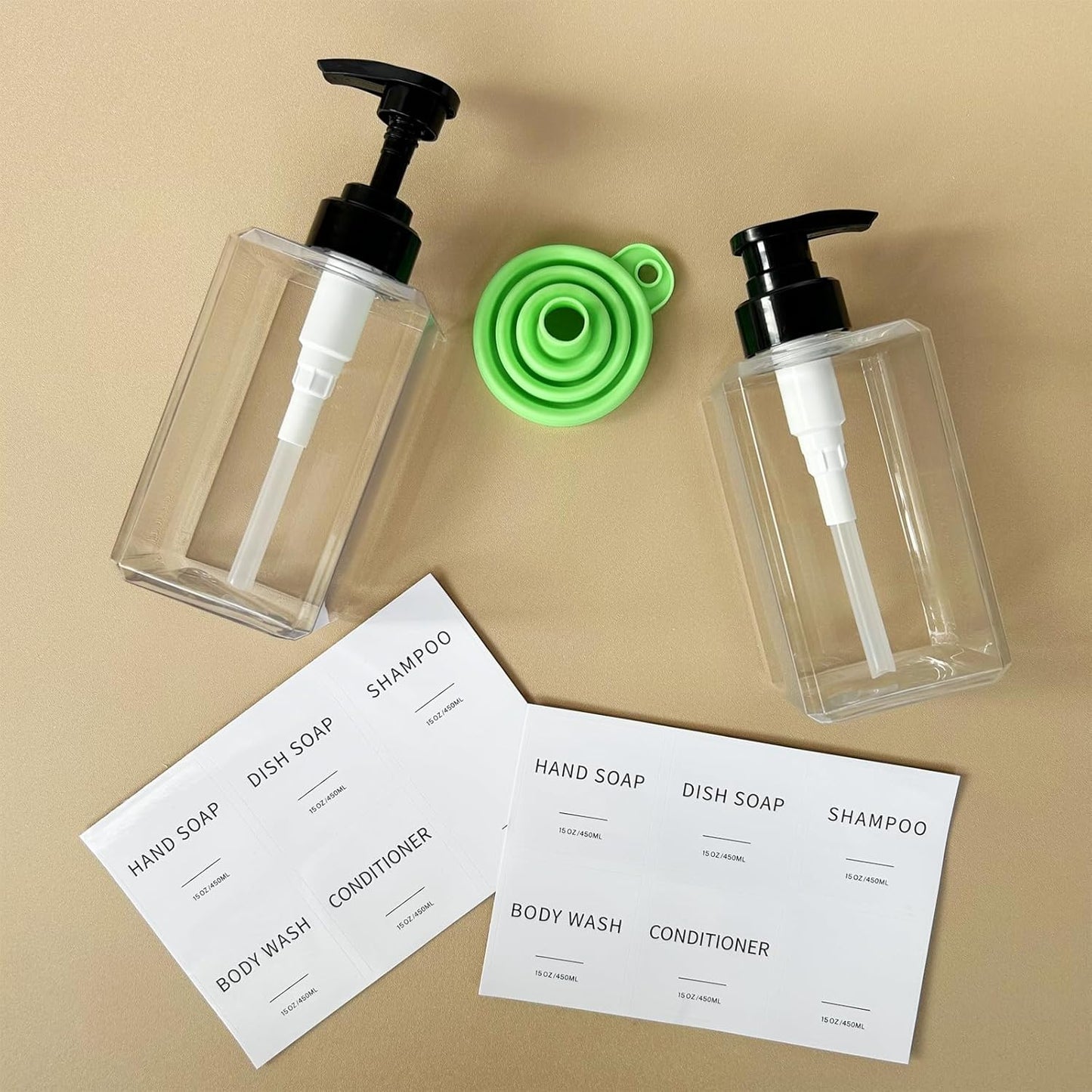 Skiennix Clear Soap Dispenser - Waterproof Labels & Thickened Plastic | 15oz 2-Pack for Kitchen & Bathroom