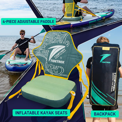 TIDETREK 11'6" Inflatable Stand Up Paddle Boards, Premium SUP Accessories, Non-Slip Comfort Deck for Youth & Adults (Ocean Sunrise/Kayak Seat)