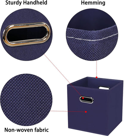 Black Foldable Storage Cubes Bins, Fabric Storage Box Organizer with Dual Handles, Navy Blue