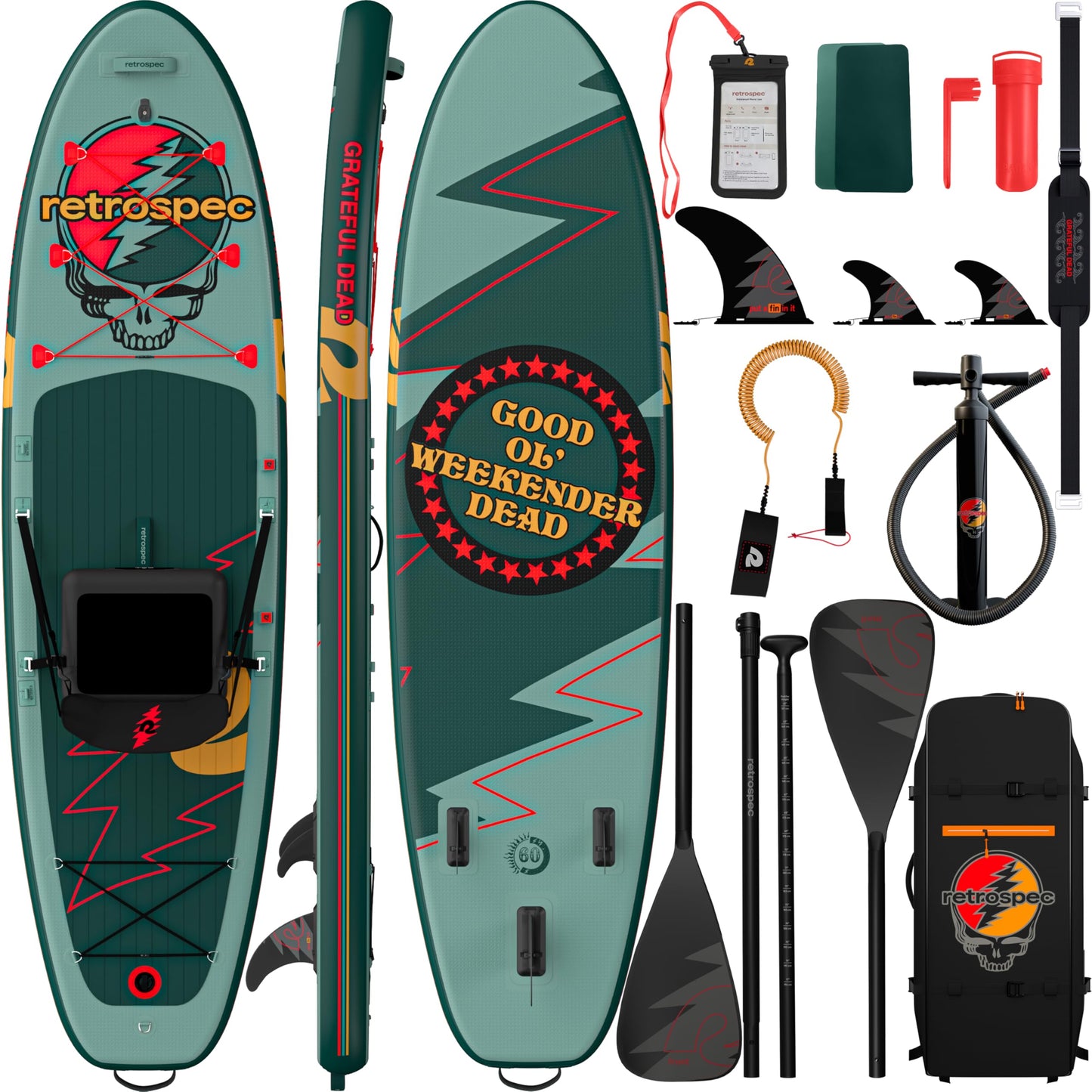 Retrospec Weekender Plus 10'6" Inflatable Paddle Board - Lake Essentials iSUP Bundle with Carrying Case, Adjustable Paddle, Pump & Fins - Stable Double-Layer PVC Design for All Skill Levels