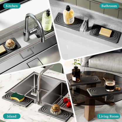 MAGKOTA Water Absorbing Stone Tray for Sink, Quick Drying Diatomite Bathroom Tray Countertop, Stone Drying Mat for Kitchen Counter Faucet, Soap Dish Dispenser Vanity Organizer, Dark Grey-B-8.3" x 4"