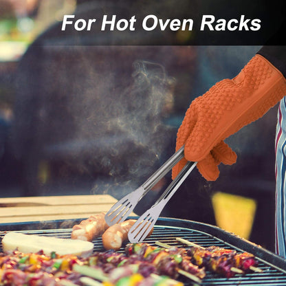 uxcell Silicone Oven Mitts, Heat Resistant Gloves, Kitchen Hand Protection, Non-Slip Grip, 1 Pair, Orange