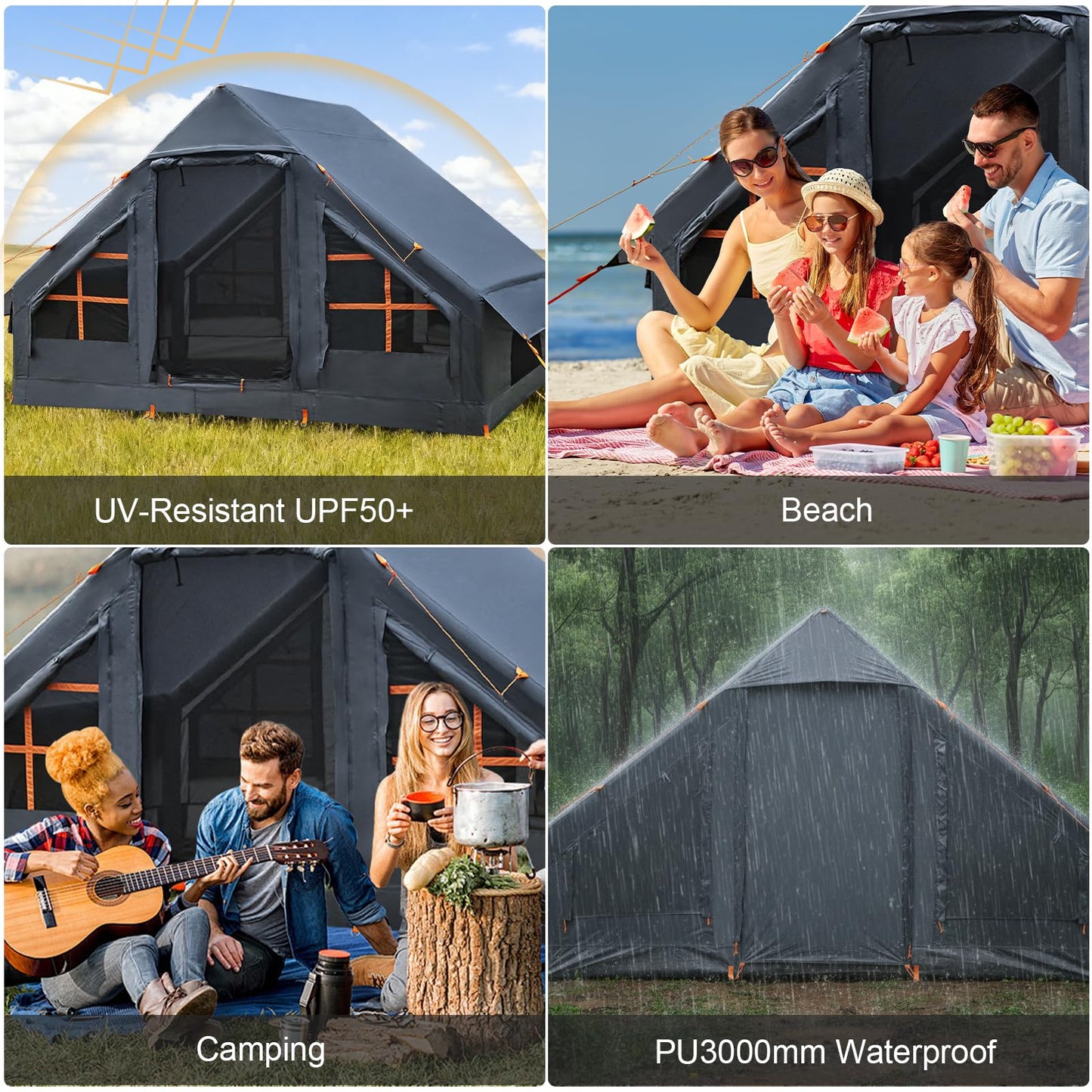 Inflatable Tents for Camping, 4-6 Person Easy Blow Up Tent with Hand Pump,4 Seasons Waterproof Air Inflatable Camping Tent House for Family Weekend Camping，Grey