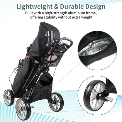 Caddytek CaddyCruiser ONE V8 4 Wheel Golf Push Cart - Lightweight Aluminum Foldable Cart with EVA Wheels, Foot Brake, Adjustable Handle, Cooler Basket, Umbrella Holder, Drink Holder, Scorecard Console