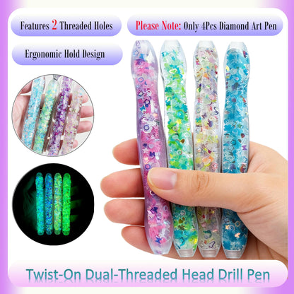 5D Diamond Painting Pen, 4Pcs Screw Thread Diamond Art Pens, Diamond Painting Art Drill Bead Dot Pick Pen for Adults, Diamond Art Accessories Tools for DIY Crafts, Diamond Art Stylus (Glitter-BPGP)