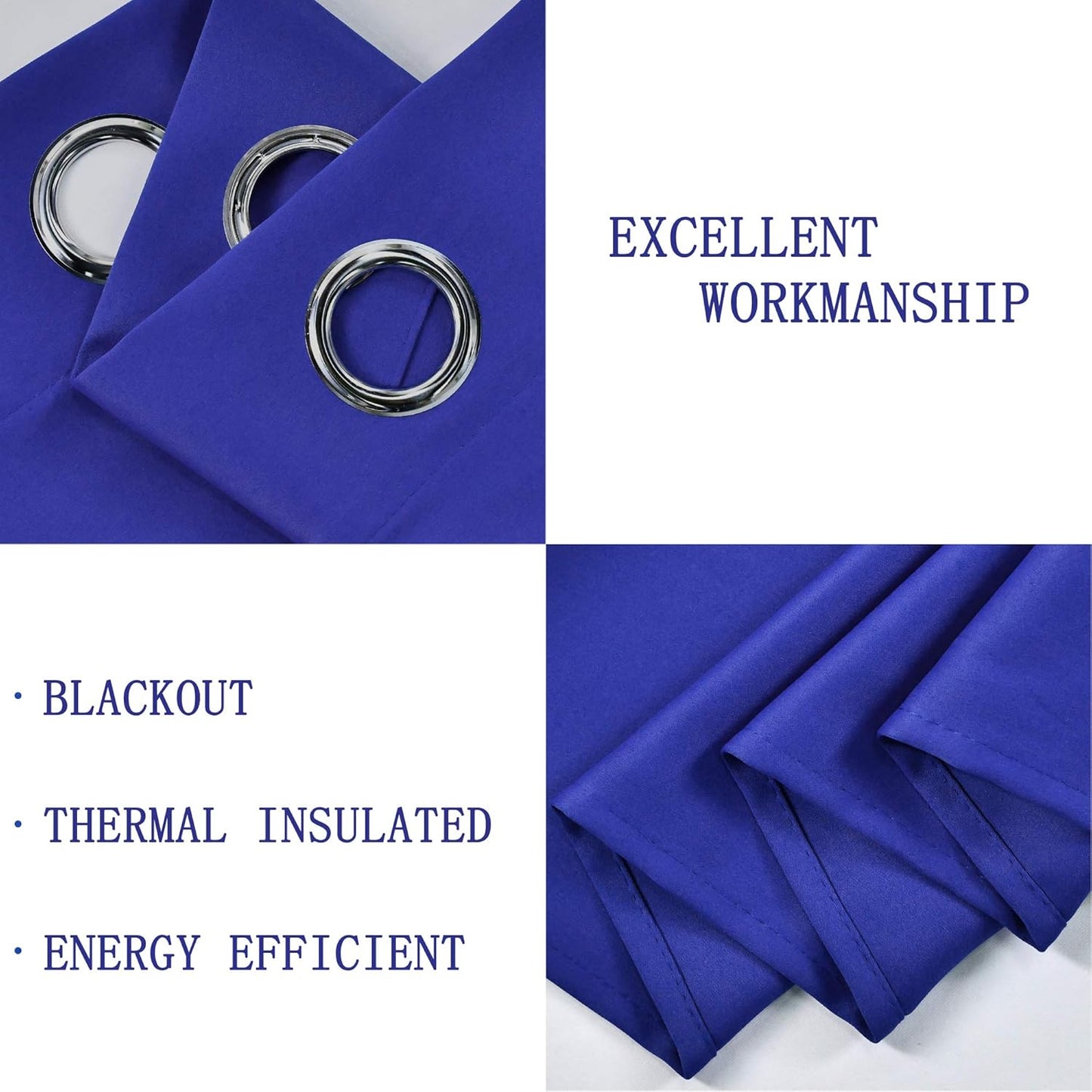 Royal Blue Valances for Bedroom Solid Blackout Thermal Insulated Cobalt Blue Valances for Windows, 1 Panel 42W X18 L