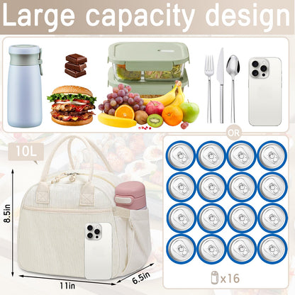 Carry bloom Lunch Box for Women, Insulated Lunch Bag Cute Corduroy Lunchbag Reusable Lunchbox for Work (bb pink corduroy)