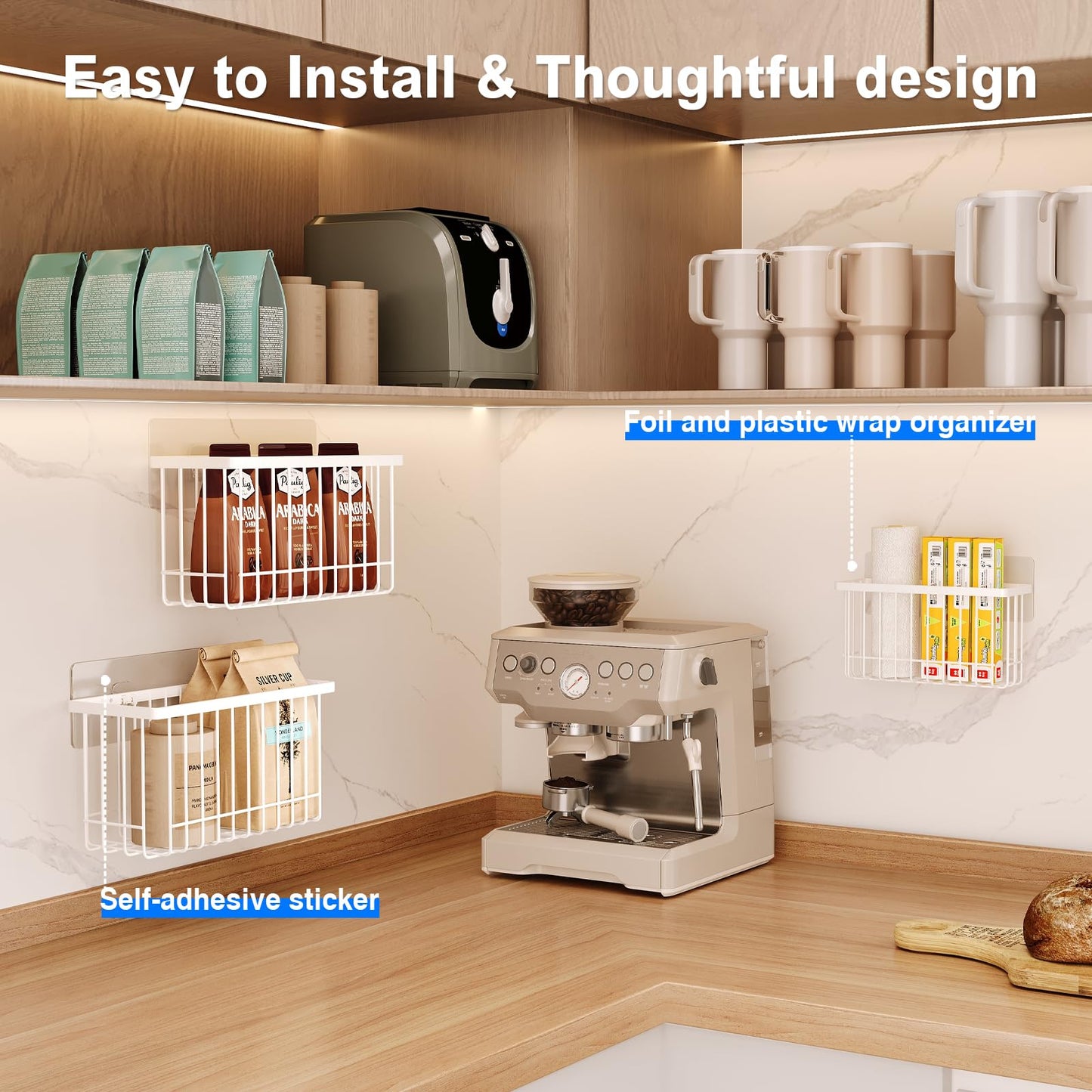 MUSTORN 3 Pack Adhesive Cabinet Door Organizer, Lid Organizers Inside Cabinet Food Container/Tumbler Lid Organizer and Storage Cup Lids Holder for Kitchen & Bathroom Wall Mounted(White)