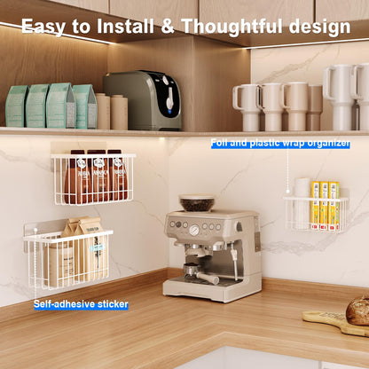 MUSTORN 3 Pack Adhesive Cabinet Door Organizer, Lid Organizers Inside Cabinet Food Container/Tumbler Lid Organizer and Storage Cup Lids Holder for Kitchen & Bathroom Wall Mounted(White)